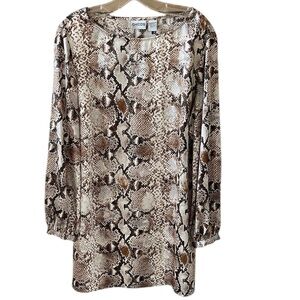 Chico’s Sz M Satin Snake Print Tunic Blouse Top Long Sleeve
